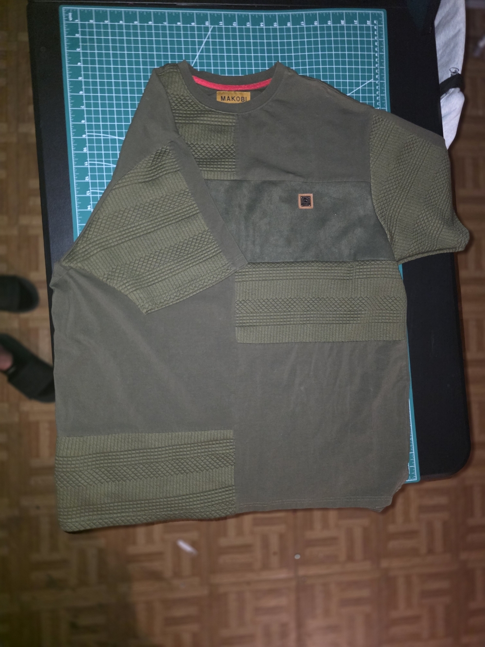 MAKOBI Olive Green Patchwork Short Sleeve Tee